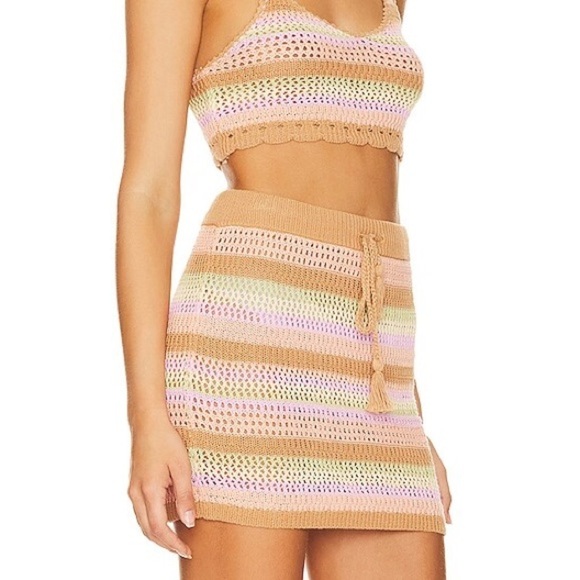 L*SPACE Revolve Buena Vista Stripe Cotton Crochet Boho Beachy Skirt Sz L - Picture 3 of 13